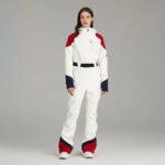 Retro Female One-piece Ski Suit Downhill Belted Jumpsuits