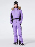 Women's One Piece Ski Suits Fur Collar Outdoor Jumpsuits - Image 4