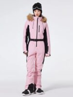 Women's One Piece Ski Suits Fur Collar Outdoor Jumpsuits - Image 5